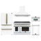 Forno 5-Piece Appliance Package - 48-Inch Electric Range, Wall Mount Range Hood, 36-Inch Refrigerator, Dishwasher, and 30-Inch Microwave Oven in White with Antique Brass Trim