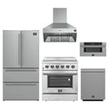 Forno 5-Piece Appliance Package - 30-Inch Electric Range, Wall Mount Range Hood, 36-Inch Refrigerator, Dishwasher, and 30-Inch Microwave Drawer in Stainless Steel
