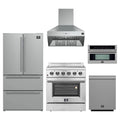 Forno 5-Piece Appliance Package - 30-Inch Electric Range, Wall Mount Range Hood, 36-Inch Refrigerator, Dishwasher, and 30-Inch Microwave Oven in Stainless Steel