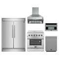 Forno 5-Piece Appliance Package - 30-Inch Galiano Electric Range, Wall Mount Range Hood, 60-Inch Refrigerator, Dishwasher, and 30-Inch Microwave Oven in Stainless Steel