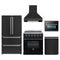 Forno 5-Piece Appliance Package - 30-Inch Electric Range, Wall Mount Range Hood, 36-Inch Refrigerator, Dishwasher, and 24-Inch Microwave Oven in Black with Antique Brass Trim