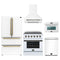 Forno 5-Piece Appliance Package - 30-Inch Electric Range, Wall Mount Range Hood, 36-Inch Refrigerator, Dishwasher, and 24-Inch Microwave Oven in White with Antique Brass Trim