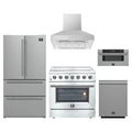 Forno 5-Piece Appliance Package - 36-Inch Electric Range, Wall Mount Range Hood, 36-Inch Refrigerator, Dishwasher, and 30-Inch Microwave Drawer in Stainless Steel