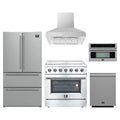 Forno 5-Piece Appliance Package - 36-Inch Electric Range, Wall Mount Range Hood, 36-Inch Refrigerator, Dishwasher, and 30-Inch Microwave Oven in Stainless Steel
