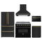 Forno 5-Piece Appliance Package - 36-Inch Electric Range, Wall Mount Range Hood, 36-Inch Refrigerator, Dishwasher, and 24-Inch Microwave Drawer in Black with Antique Brass Trim