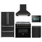 Forno 5-Piece Appliance Package - 36-Inch Electric Range, Wall Mount Range Hood, 36-Inch Refrigerator, Dishwasher, and 24-Inch Microwave Oven in Black with Antique Brass Trim