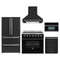 Forno 5-Piece Appliance Package - 36-Inch Electric Range, Wall Mount Range Hood, 36-Inch Refrigerator, Dishwasher, and 30-Inch Microwave Oven in Black with Antique Brass Trim
