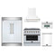 Forno 5-Piece Appliance Package - 36-Inch Electric Range, Wall Mount Range Hood, 60-Inch Refrigerator, Dishwasher, and 30-Inch Microwave Oven in White with Antique Brass Trim