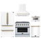 Forno 5-Piece Appliance Package - 36-Inch Electric Range, Wall Mount Range Hood, 36-Inch Refrigerator, Dishwasher, and 24-Inch Microwave Drawer in White with Antique Brass Trim