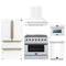 Forno 5-Piece Appliance Package - 36-Inch Electric Range, Wall Mount Range Hood, 36-Inch Refrigerator, Dishwasher, and 24-Inch Microwave Oven in White with Antique Brass Trim