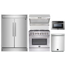 Forno 5-Piece Appliance Package - 36-Inch Dual Fuel Range, 60-Inch Pro-Style Refrigerator, Wall Mount Hood with Backsplash, 24-Inch Microwave Drawer, & 3-Rack Dishwasher in Stainless Steel