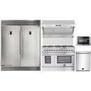 Forno 5-Piece Appliance Package - 48-Inch Dual Fuel Range, 60-Inch Pro-Style Refrigerator, Wall Mount Hood with Backsplash, 24-Inch Microwave Drawer, & 3-Rack Dishwasher in Stainless Steel