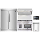 Forno 5-Piece Appliance Package - 48-Inch Dual Fuel Range, 60-Inch Pro-Style Refrigerator, Wall Mount Hood with Backsplash, 24-Inch Microwave Drawer, & 3-Rack Dishwasher in Stainless Steel