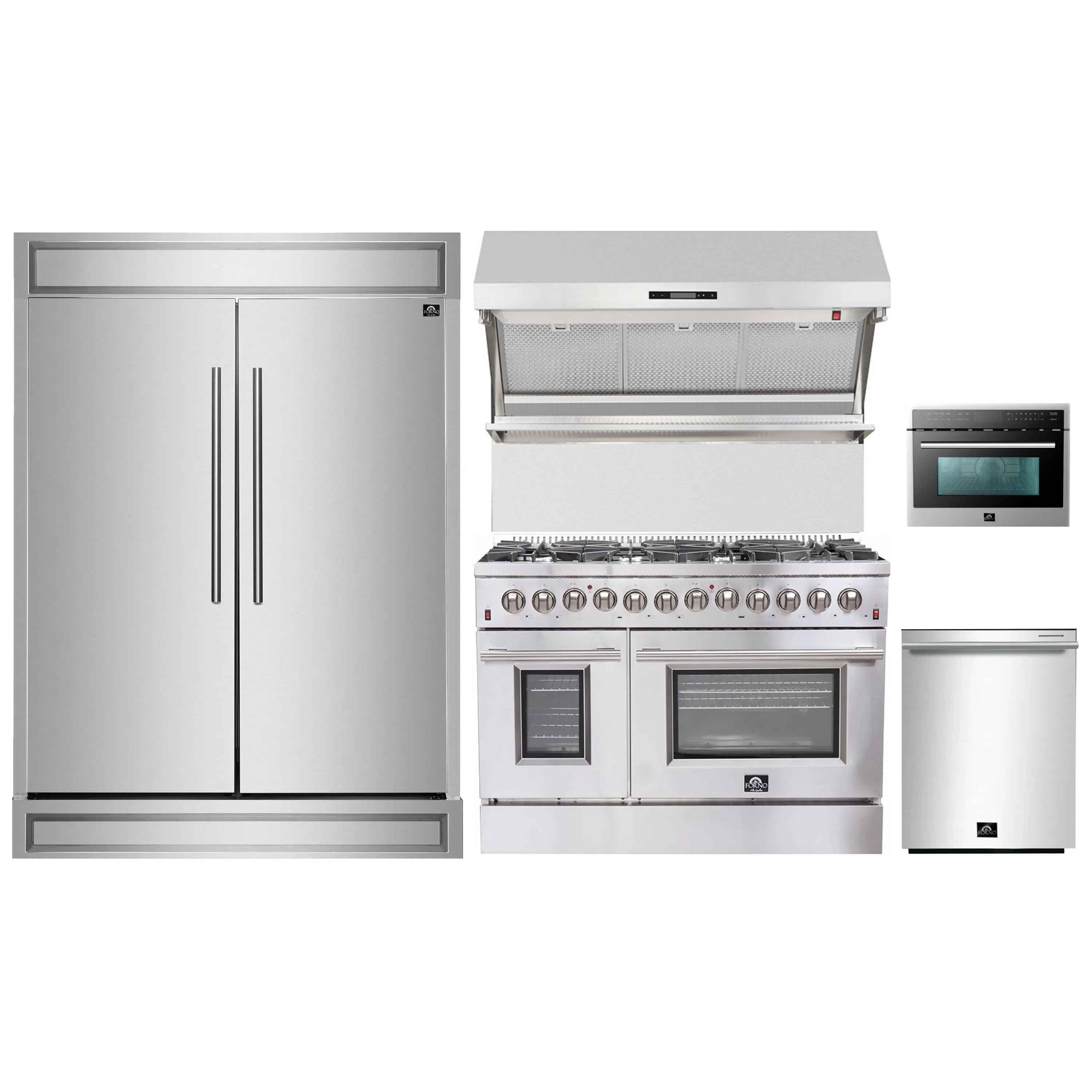 5-piece appliance package: stainless refrigerator, pro-style range, hood, microwave, dishwasher