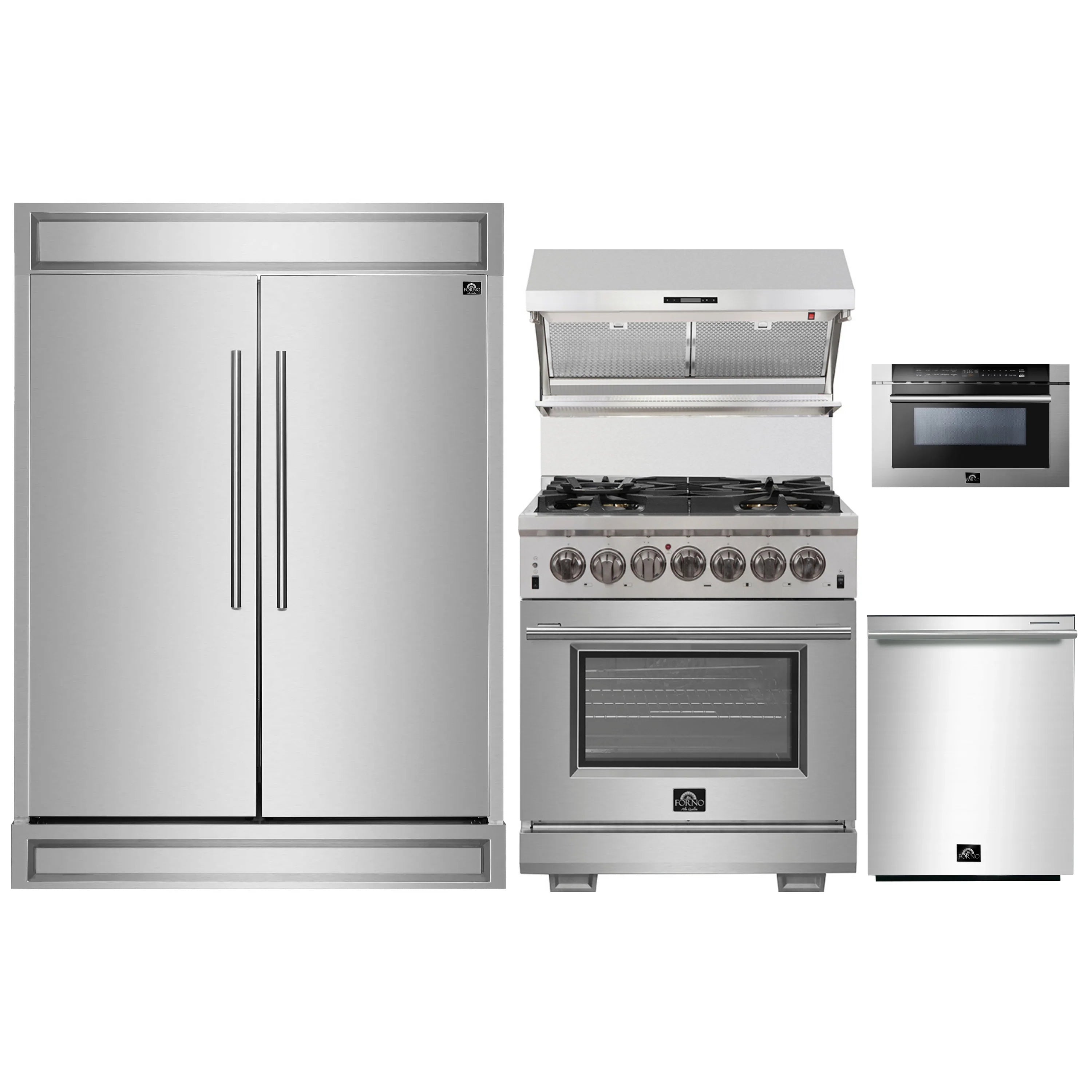 Stainless steel appliance package: refrigerator, dual fuel range, microwave, dishwasher