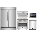 Forno 5-Piece Pro Appliance Package - 36-Inch Dual Fuel Range, 60-Inch Pro-Style Refrigerator, Wall Mount Hood with Backsplash, 24-Inch Microwave Drawer, & 3-Rack Dishwasher in Stainless Steel