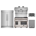 Forno 5-Piece Pro Appliance Package - 48-Inch Capriasca Dual Fuel Range, 60-Inch Pro-Style Refrigerator, Wall Mount Hood with Backsplash, 30-Inch Microwave Drawer, & 3-Rack Dishwasher in Stainless Steel