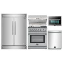 Forno 5-Piece Appliance Package - 30-Inch Dual Fuel Range with Air Fryer, 60-Inch Pro-Style Refrigerator, Wall Mount Hood with Backsplash, 24-Inch Microwave Oven, & 3-Rack Dishwasher in Stainless Steel