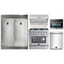 Forno 5-Piece Appliance Package - 36-Inch Gas Range, 60-Inch Pro-Style Refrigerator, Wall Mount Hood with Backsplash, 24-Inch Microwave Oven, & 3-Rack Dishwasher in Stainless Steel