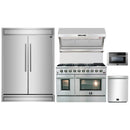 Forno 5-Piece Appliance Package - 48-Inch Gas Range, 60-Inch Pro-Style Refrigerator, Wall Mount Hood with Backsplash, 24-Inch Microwave Drawer, & 3-Rack Dishwasher in Stainless Steel
