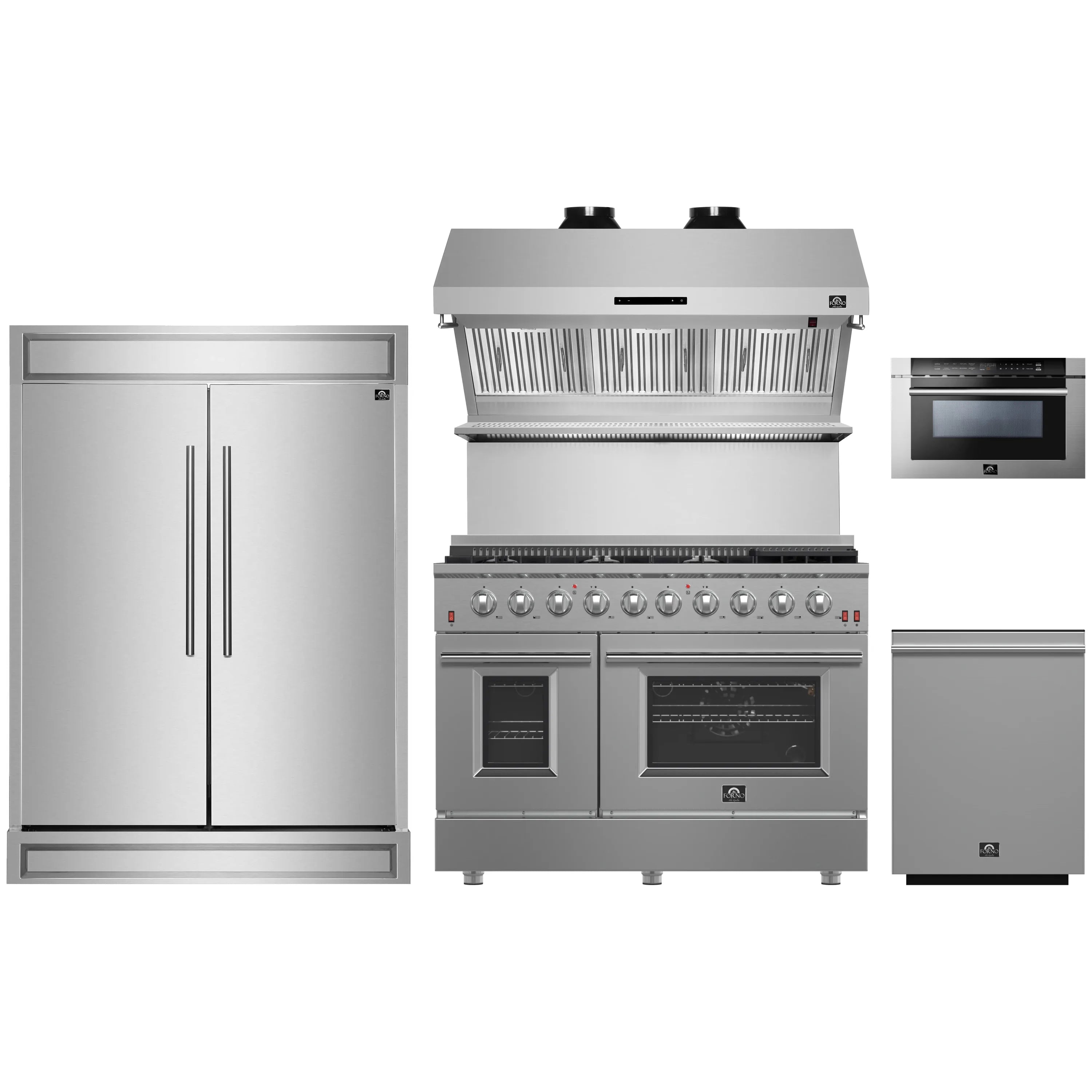 Stainless steel appliance package: refrigerator, gas range, microwave drawer, dishwasher