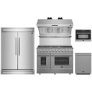 Forno 5-Piece Appliance Package - 48-Inch Gas Range, 60-Inch Pro-Style Refrigerator, Wall Mount Hood with Backsplash, 24-Inch Microwave Oven, & 3-Rack Dishwasher in Stainless Steel