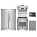 Forno 5-Piece Pro Appliance Package - 30-Inch Capriasca Gas Range, 60-Inch Pro-Style Refrigerator, Wall Mount Hood with Backsplash, 24-Inch Microwave Drawer, & 3-Rack Dishwasher in Stainless Steel