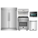 Forno 5-Piece Pro Appliance Package - 30-Inch Gas Range, 60-Inch Pro-Style Refrigerator, Wall Mount Hood with Backsplash, 24-Inch Microwave Oven, & 3-Rack Dishwasher in Stainless Steel