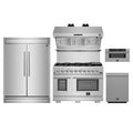Forno 5-Piece Pro Appliance Package - 48-Inch Capriasca Gas Range, 60-Inch Pro-Style Refrigerator, Wall Mount Hood with Backsplash, 30-Inch Microwave Drawer, & 3-Rack Dishwasher in Stainless Steel