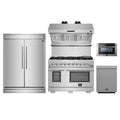 Forno 5-Piece Pro Appliance Package - 48-Inch Capriasca Gas Range, 60-Inch Pro-Style Refrigerator, Wall Mount Hood with Backsplash, 24-Inch Microwave Drawer, & 3-Rack Dishwasher in Stainless Steel