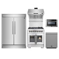 Forno 5-Piece Pro Appliance Package - 30-Inch Capriasca French Door Dual Fuel Range, 60-Inch Pro-Style Refrigerator, Wall Mount Hood with Backsplash, 24-Inch Microwave Drawer, & 3-Rack Dishwasher in Stainless Steel