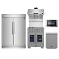 Forno 5-Piece Pro Appliance Package - 30-Inch Capriasca French Door Gas Range, 60-Inch Pro-Style Refrigerator, Wall Mount Hood with Backsplash, 24-Inch Microwave Drawer, & 3-Rack Dishwasher in Stainless Steel