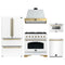 Forno Antico 5-Piece Appliance Package - 36-Inch Dual Fuel Range, 36-Inch Hood, 36-Inch Refrigerator, 24-Inch Dishwasher, & 24-Inch Microwave Drawer in White with Antique Brass Trim