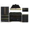 Forno Antico 5-Piece Appliance Package - 48-Inch Dual Fuel Range, 48-Inch Hood, 36-Inch Refrigerator, 24-Inch Dishwasher, & 24-Inch Microwave Drawer in Black with Antique Brass Trim