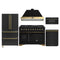 Forno Antico 5-Piece Appliance Package - 48-Inch Dual Fuel Range, 48-Inch Hood, 36-Inch Refrigerator, 24-Inch Dishwasher, & 30-Inch Microwave Drawer in Black with Antique Brass Trim