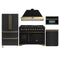 Forno Antico 5-Piece Appliance Package - 48-Inch Dual Fuel Range, 48-Inch Hood, 36-Inch Refrigerator, 24-Inch Dishwasher, & 30-Inch Microwave Oven in Black with Antique Brass Trim