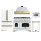 Forno Antico 5-Piece Appliance Package - 48-Inch Dual Fuel Range, 48-Inch Hood, 36-Inch Refrigerator, 24-Inch Dishwasher, & 24-Inch Microwave Drawer in White with Antique Brass Trim