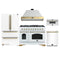 Forno Antico 5-Piece Appliance Package - 48-Inch Dual Fuel Range, 48-Inch Hood, 36-Inch Refrigerator, 24-Inch Dishwasher, & 30-Inch Microwave Drawer in White with Antique Brass Trim