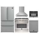 Forno 5-Piece Appliance Package - 36-Inch Dual Fuel Range, Wall Mount Range Hood, 36-Inch Refrigerator, Dishwasher, and 24-Inch Microwave Oven in Stainless Steel