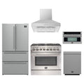 Forno 5-Piece Appliance Package - 36-Inch Dual Fuel Range, Wall Mount Range Hood, 36-Inch Refrigerator, Dishwasher, and 30-Inch Microwave Oven in Stainless Steel