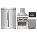 Forno 5-Piece Appliance Package - 36-Inch Dual Fuel Range, Wall Mount Range Hood, 60-Inch Refrigerator, Dishwasher, and 24-Inch Microwave Oven in Stainless Steel