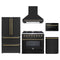 Forno 5-Piece Appliance Package - 36-Inch Dual Fuel Range, Wall Mount Range Hood, 36-Inch Refrigerator, Dishwasher, and 24-Inch Microwave Drawer in Black with Antique Brass Trim