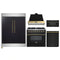 Forno 5-Piece Appliance Package - 36-Inch Dual Fuel Range, Wall Mount Range Hood, 60-Inch Convertible Refrigerator with Modern Trim, Dishwasher, and 30-Inch Microwave Drawer in Black with Antique Brass Handle