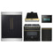 Forno 5-Piece Appliance Package - 36-Inch Dual Fuel Range, Wall Mount Range Hood, 60-Inch Convertible Refrigerator with Modern Trim, Dishwasher, and 24-Inch Microwave Oven in Black with Antique Brass Trim