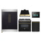 Forno 5-Piece Appliance Package - 36-Inch Dual Fuel Range, Wall Mount Range Hood, 60-Inch Convertible Refrigerator with Modern Trim, Dishwasher, and 24-Inch Microwave Oven in Black with Antique Brass Handle