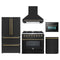 Forno Galiano 5-Piece Appliance Package - 36-Inch Dual Fuel Range, 36-Inch Hood, 36-Inch Refrigerator, 24-Inch Dishwasher, & 24-Inch Microwave Oven in Black with Antique Brass Trim