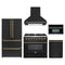 Forno Galiano 5-Piece Appliance Package - 36-Inch Dual Fuel Range, 36-Inch Hood, 36-Inch Refrigerator, 24-Inch Dishwasher, & 30-Inch Microwave Oven in Black with Antique Brass Trim