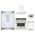 Forno 5-Piece Appliance Package - 36-Inch Dual Fuel Range, Wall Mount Range Hood, 60-Inch Refrigerator, Dishwasher, and 24-Inch Microwave Drawer in White with Antique Brass Trim