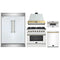 Forno 5-Piece Appliance Package - 36-Inch Dual Fuel Range, Wall Mount Range Hood, 60-Inch Refrigerator, Dishwasher, & 30-Inch Microwave Drawer in White with Antique Brass Trim