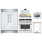 Forno 5-Piece Appliance Package - 36-Inch Dual Fuel Range, Wall Mount Range Hood, 60-Inch Refrigerator, Dishwasher, & 24-Inch Microwave Oven in White with Antique Brass Handle